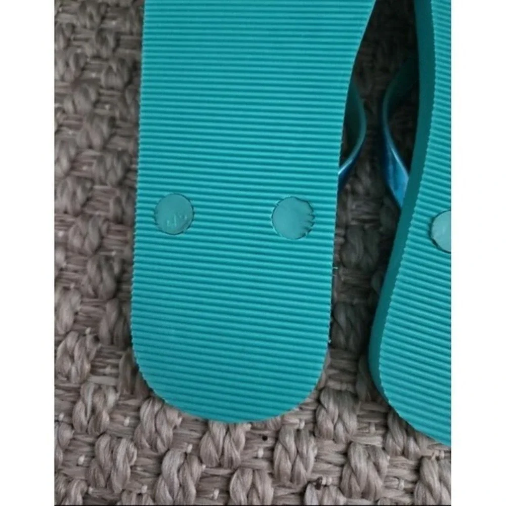 Justice Girls Teal Turquoise Ombre Flip Flops Summer Beach‎ Sandals Size 4/5
